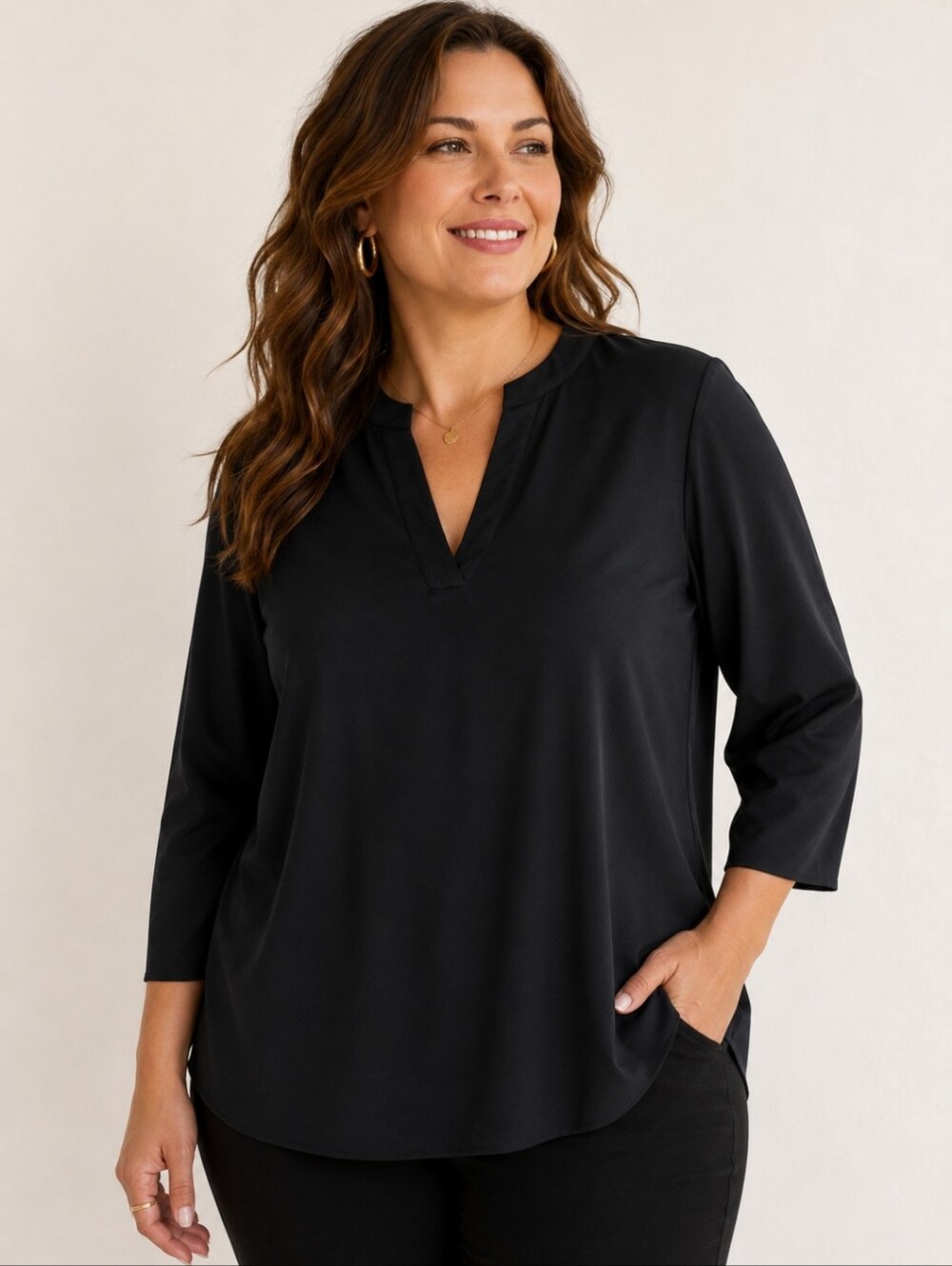 Violet & Claire Black Collarless Hi Lo Blouse Sz XL